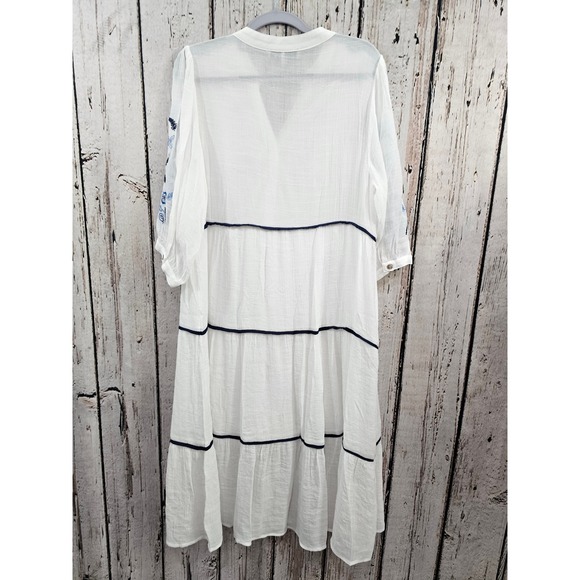 FIGUEROA FLOWER White Embroidered Tiered Dress Boho Festival Cottagecore Medium - Picture 8 of 12